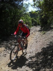 Ronald rides a typical cross-country trail