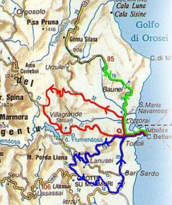 Maps of cycling routes in Ogliastra Sardinia